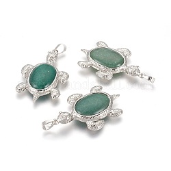 Natural Green Aventurine Pendants, with Alloy Findings, Tortoise, Platinum, 49x31.5x7mm, Hole: 8x5mm