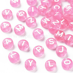 Perline acrilico trasparente, foro orizzontale, lettere misti, rotondo e piatto, perla rosa, 7x4mm, Foro: 1.5 mm, circa 370pcs/50g