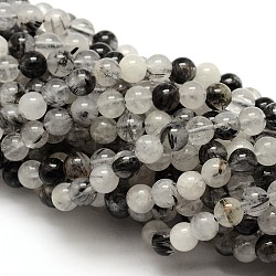 Pierre naturelle perles rondes de quartz rutile noir brins, 8mm, Trou: 1mm, Environ 48 pcs/chapelet, 15.5 pouce