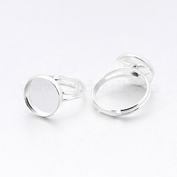 Componentes de anillo de latón, fornituras de anillo almohadilla, para los anillos antiguos que hacen, ajustable,  sin plomo níquel, color plateado, 17mm