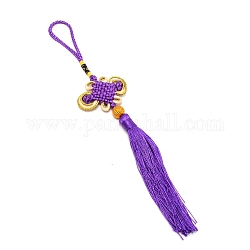 Chinese Knots Polyester Tassel Pendant Decorations, with Plastic Bead, Purple, 270~590x52~57.5x11.5mm