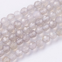 Natural Grey Agate Beads Strands, Faceted, Round, Dark Gray, 4mm, Hole: 0.5mm, about 91~93pcs/strand, 15 inch