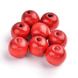 Природных шарики древесины, окрашенные, круглые, красные, 19~20x17.5~18 мм, отверстие : 4.5 мм