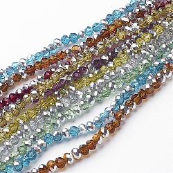 Electroplate Glass Bead Strands, Half Silver Plated, Faceted, Rondelle, Mixed Color, 4x3mm, Hole: 1mm, about 120~128pcs/strand, 16.14 inch(41cm)