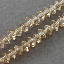 Glass Bead Strands, Faceted, Bicone, BurlyWood, 6x3~4mm, Hole: 1mm, about 100pcs/strand, 14.5inch