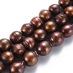 Natural Baroque Pearl Keshi Pearl Beads Strands, Cultured Freshwater Pearl, Dyed, Round, Coconut Brown, 13~17x13~15mm, Hole: 0.5mm, about 24~27pcs/strand, 15.35 inch(39cm)