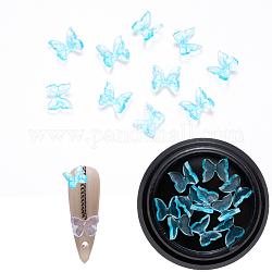 Cabuchones de resina, accesorios de la decoración del arte del clavo, 3 d mariposa, luz azul cielo, 6~7x7~8x3mm, 10 unidades / caja
