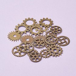 20 pz in lega di metallo steampunk gear charms connettori pendenti dentati, rotondo e piatto, bronzo antico, 19~25x1~1.5mm, Foro: 2~14.5 mm