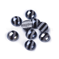 Cabochons en verre opaque, rayure, demi-rond, noir, 8x3.5mm