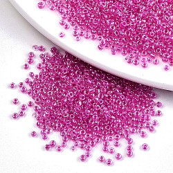 6/0 Glass Seed Beads, Inside Colours, Round Hole, Round, Transparent Colours Rainbow, Medium Violet Red, 6/0, 4~5x2.5~4.5mm, Hole: 1.2mm, about 500pcs/50g