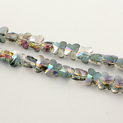 Placcare perle di vetro sfaccettate, farfalla, mezzo arcobaleno placcato, verde mare, 8x10x6mm, Foro: 1 mm