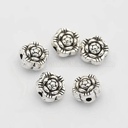 Perline a fiore in lega stile tibetano, argento antico, 6x4mm, Foro: 1 mm
