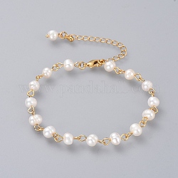 Braccialetti di perline, con perle d'acqua dolce naturali di grado a e catene di estensione in ottone, oro, 188mm