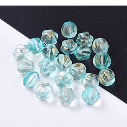 Transparent Glass Beads, with Glitter Powder, Pumpkin, Turquoise, 10.5mm, Hole: 1mm