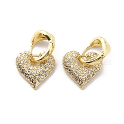 Orecchini a cerchio pendenti con cuore in zirconi chiari, gioielli in ottone per le donne, vero placcato oro 18k, 22mm, ago :0.7mm