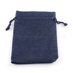 Sacs en polyester imitation toile de jute sacs à cordon, bleu minuit, 18x13 cm