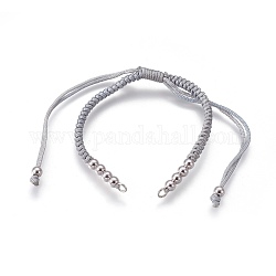 Nylon Cord Braided Bead Bracelets Making, with Brass Beads, Long-Lasting Plated, Real Platinum Plated, Light Grey, 10-1/4 inch~11-5/8 inch(26~29.6cm)