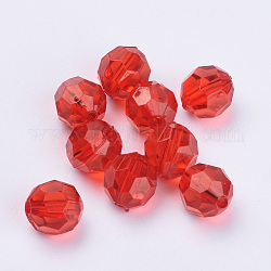 Perles en acrylique transparente, facette, ronde, rouge, 10x9.5mm, Trou: 1.8mm, environ 990 pcs/500 g