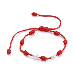 7 Knot Lucky Bracelets, Adjustable Nylon Milan Cord Braided Bead Bracelets, Red String Bracelets, with Grade B Natural Cultured Freshwater Pearl Beads, Red, Inner Diameter: 2 inch~4-1/8 inch(5~10.4cm)