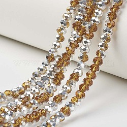 Placcare trasparente perle di vetro fili, mezzo argento placcato, sfaccettato, rondelle, verga d'oro scuro, 3x2mm, Foro: 0.8 mm, circa 150~155pcs/filo, 15~16 pollice (38~40 cm)