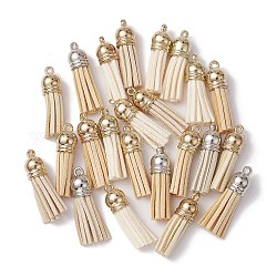 Décorations de pendentif pompon en daim, avec emembouts de cordon en plastique ccb dorées, couleur mixte, 35x10mm, Trou: 1.6mm