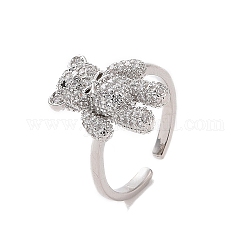 Открытое кольцо-манжета медведя из кубического циркония, платиновые латунные украшения для женщин, прозрачные, внутренний диаметр: 18 мм