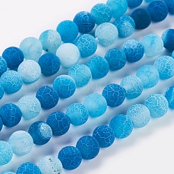 Chapelets de perles en agate naturelle craquelée, teinte, ronde, Grade a, bleuet, 6mm, Trou: 1mm, Environ 63 pcs/chapelet, 15.5