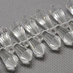 Glass Beads Strands, Top Drilled Beads, Faceted, Teardrop, Clear, 19~21x8x8mm, Hole: 1mm