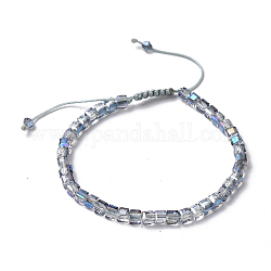 Bracciali con perline intrecciati in vetro placcato, con cavo di filo di nylon, cubo, cielo blu, 2-1/8 pollice3-1/8 pollici (5.5~8 cm)