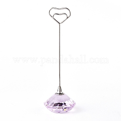 Porte-cartes de visite en verre en forme de diamant, porte-cartes de numéro de table de mariage, avec les accessoires en fer, cœur, perle rose, 130mm