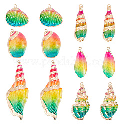 AHADERMAKER 12Pcs 6 Styles Electroplated Natural Mixed Shell Big Pendants, Shell Charm, Spray Painted, with Light Gold Tone Iron Findings, Mixed Shell Shapes, Mixed Color, 19~80x14~30x7~20mm, Hole: 1.2~2mm, 2pcs/style