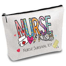 Sacs de rangement en toile polycoton personnalisés, pochettes zippées en métal, rectangle avec mot infirmière, mot, 18x25 cm