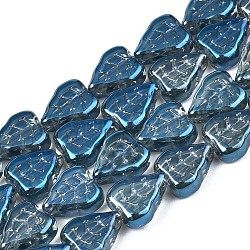 Chapelets de perles en verre électroplaqué, demi-plaqué, feuille, bleu plaqué, 10x8x4mm, Trou: 0.9mm, Environ 58~66 pcs/chapelet, 21.65 pouce ~ 24.80 pouces (55~63 cm)