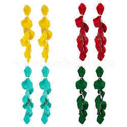 Anattasoul 4 paires de boucles d'oreilles pendantes en forme de pétale en acrylique, 4 couleurs, boucles d'oreilles grappe en laiton pour femme, couleur mixte, 120x25mm, 1 paire / couleur