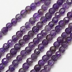 Grade A Natural Amethyst Bead Strands, Faceted Round, 2mm, Hole: 0.8mm, about 190pcs/strand, 16 inch