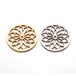 Rotonda e piatta con fiore 304 perle in acciaio inox, colore misto, 35mm, Foro: 2 mm