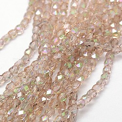 Electroplate Glass Beads Strands, Half Rainbow Plated, Faceted, Oval, Tan, 3mm, Hole: 1mm, about 150pcs/strand, 13.8inch
