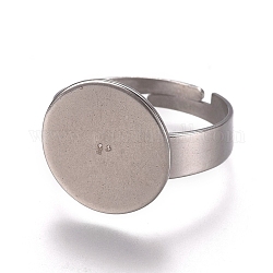 Componentes de anillos de dedo de 304 acero inoxidable ajustables, fornituras base de anillo almohadilla, plano y redondo, color acero inoxidable, Bandeja: 14.5 mm, tamaño de 7, 17.5mm