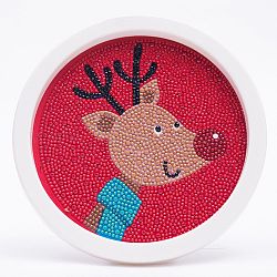 Kits de peinture au diamant bricolage thème noël pour enfants, fabrication de cadre photo motif renne, avec des strass de résine, stylo, plaque de plateau et pâte à modeler, rouge, 19.7x1.6 cm, Diamètre intérieur: 16.9 cm