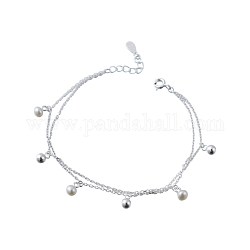 925 Sterling Silber Charme Armbänder, Multi-Strang-Armbänder, Schale mit Perlen, Runde, Silber