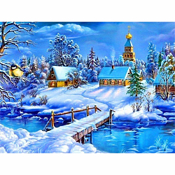 Diy зимний снежный дом пейзаж алмазная живопись наборы, включая стразы из смолы, алмазная липкая ручка, поднос тарелка и клей глина, красочный, 300x400 мм