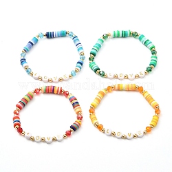 Love bracelet extensible fait main en perles d'argile polymère pour adolescente femme, couleur mixte, diamètre intérieur: 2-1/8 pouce (5.3 cm)