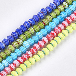 Chapelets de perles en verre, facette, Rondelle avec des fleurs, couleur mixte, 7.5~8x5.5mm, Trou: 1~1.5mm, Environ 74 pcs/chapelet, 16.1 pouce