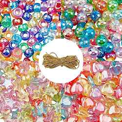 Bracelets de cadeau de jour des enfants de bricolage faisant des kits, avec des perles acryliques et des perles en plastique, Cordon élastique, avec extérieur en polyester et intérieur en caoutchouc, couleur mixte, perles: 400 pièces / ensemble