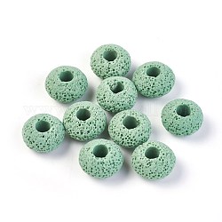 Natural Lava Rock Beads, Dyed, Rondelle, Medium Aquamarine, 15.5~16x9.7~10mm, Hole: 5~5.4mm