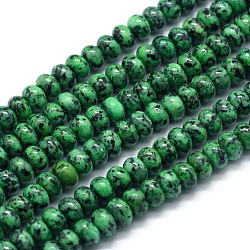 Jaspe de sésamo natural teñido / hebras de cuentas de jaspe de kiwi, rerondana plana, verde, 8x5mm, agujero: 1 mm, aproximamente 74 pcs / cadena, 15.15 pulgada (38.5 cm)