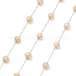 Chaînes de perles rondes en verre, avec accessoires en 304 acier inoxydable, non soudée, avec bobine, mocassin, 3x3.5mm, environ 16.40 pied (5 m)/rouleau