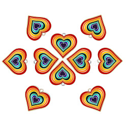 10pcs 2 colgantes de esmalte de aleación de colores, corazón de color arcoiris, sin plomo y cadmio, colorido, 29x28mm