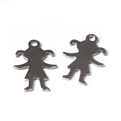 304 Stainless Steel Pendants, Girl Silhouette Pendants, Stainless Steel Color, 16x11x1mm, Hole:1.50mm