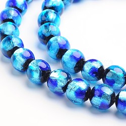 Handgefertigte Silberfolie Glas runde Perlen, Verdeck blau, 8 mm, Bohrung: 1 mm